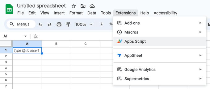 Google Sheets > Go to Apps Script
